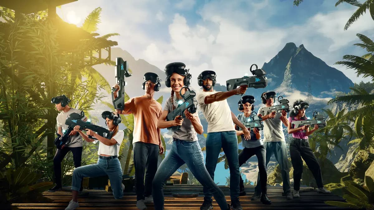 Family playing VR Engineerium at Zero Latency